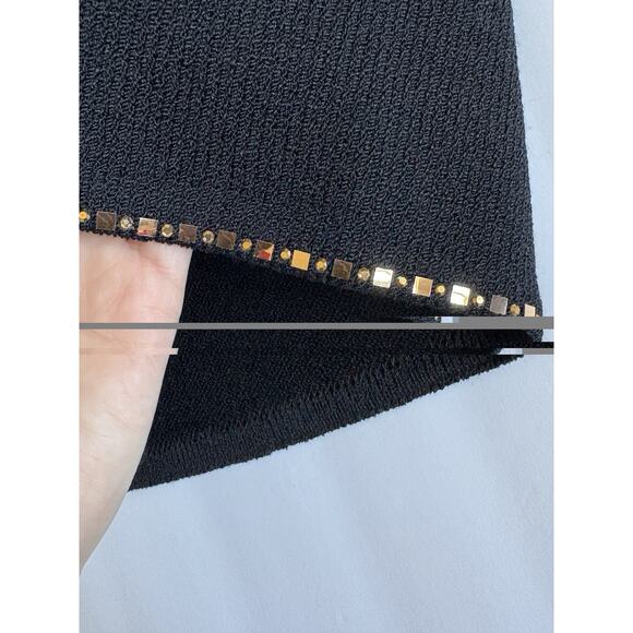 VTG St. John Evening Santana Knit Skirt- 8 Black, Gold Trim, USA Christmas Party - Picture 9 of 11